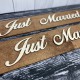 Drewniane ślubne tablice rejestracyjne ze sklejki  JUST MARRIED