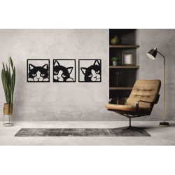 Obraz czarny na ścianę trzy koty w ramce xxl